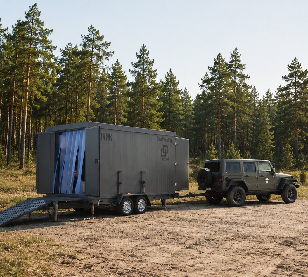 ORTAN module towed by a military 4x4 in a forward position